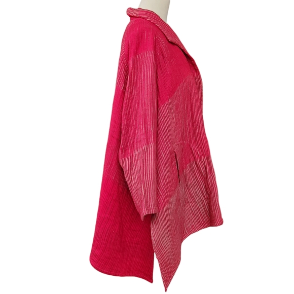 Neeru Kumar Wool Striped Cropped Swing Jacket Coat pockets open S M lagenlook - Picture 5 of 11